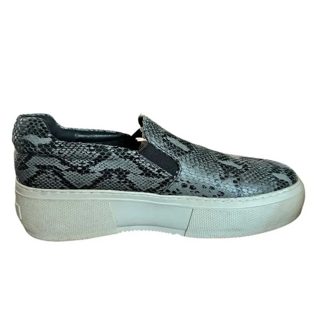 J Slides SlipOn Platform Sneaker Snake-Embossed Cleo Leather Black Size 9.5